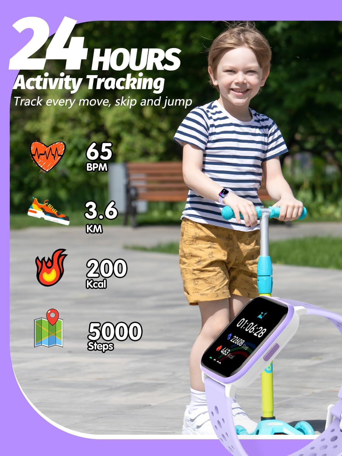 Kids Smart Watch Girls Boys, Smart Girls Watch for Kids Smart Watch Gifts for 4-16 Years Old with Sleep Mode Multiple Sports Modes Pedometer Birthday Gift for Boys Girls (Purple)