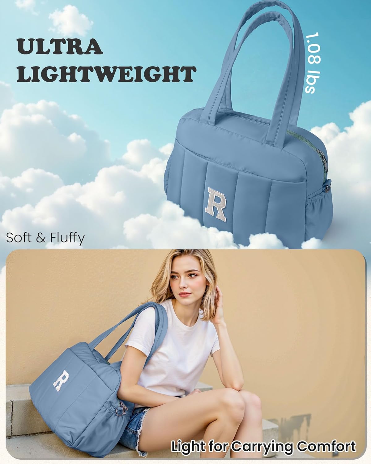 Women Birthday Gifts-Initial Duffle Bag, Yoga Bags for Women，Overnight Bag with Wet Pocket，Lightweight Work Bags Personalized Gym Tote with Makeup Pouch