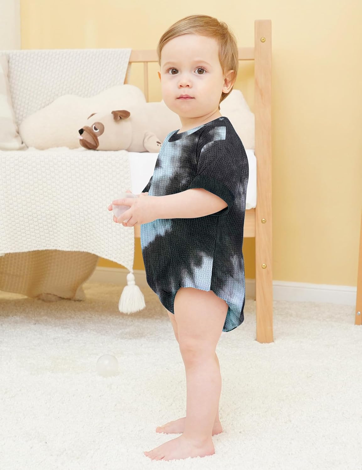 Jimonda Baby Bodysuit Newborn Tie Dye Clothes Infant Waffle One Piece Romper Baby Boys Girls Short Sleeve Jumpsuit Outfits