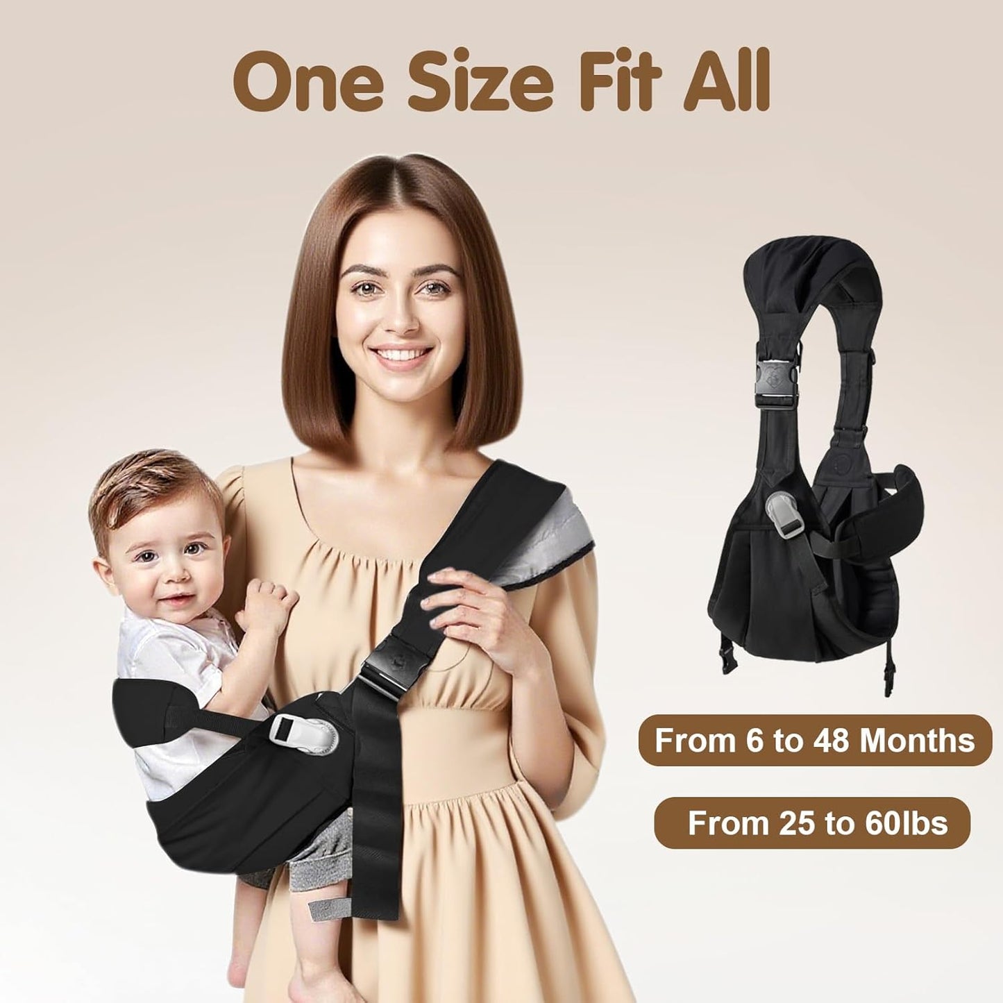 Baby Sling Carrier,Toddler Carrier, 2025 New Baby Sling with Waist Harness,Portable and Lightweight Sling,Non-Slip Hip Seat Carrying 25-60lbs(Black)