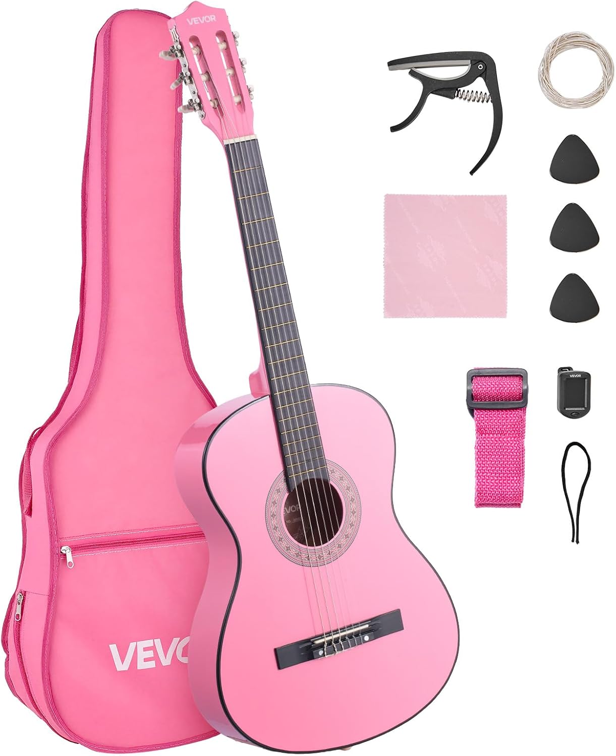 VEVOR Acoustic Guitar, Classical Guitar Starter Kit for Beginners, with Nylon Strings, Basswood Guitar, for Kids Adults Girls Boys Students