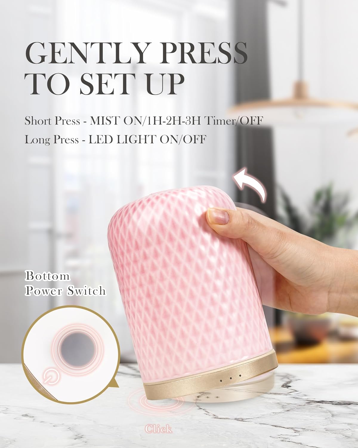 Essential Oil Diffusers,Diffusers for Essential Oils Large Room,110ML Ceramic Diffuser with USB Cable, Warm Ambient Light, Aromatherapy Diffuser Home Decor, Gift Choice, Pink