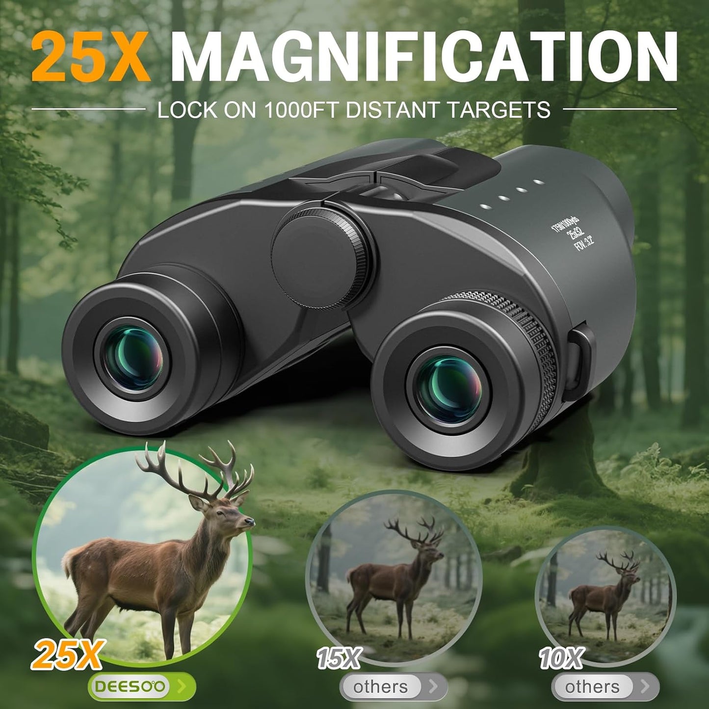 25x32 Binoculars for Adults Kids Compact - DEESOO High Powered Bird Watching Binoculars Lightweight with Small Size for Hunting Traveling Sports Hiking