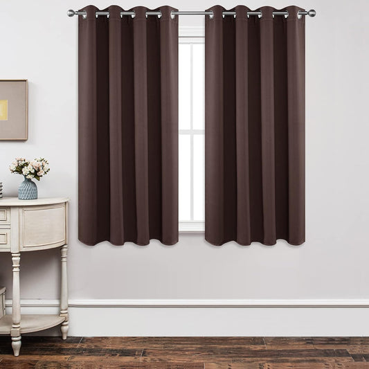 Joydeco Blackout Curtains 63 Inch Length 2 Panels Set, Thermal Insulated Long Curtains& Drapes 2 Burg, Room Darkening Grommet Drapes for Living Room Bedroom Window (W52 x L63 Inch, Chocolate)