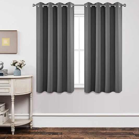 Joydeco Blackout Curtains 54 Inch Length 2 Panels Set, Thermal Insulated Long Curtains& Drapes 2 Burg, Room Darkening Grommet Drapes for Living Room Bedroom Window (W52 x L54 Inch, Light Grey)
