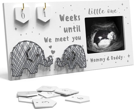 Baby Sonogram Picture Frame w/ Baby Countdown Weeks - Standard 4x3 Ultrasound Photo - Pregnancy Announcements Ideas - Gender Reveal - New Mom Expecting Parents Keepsake