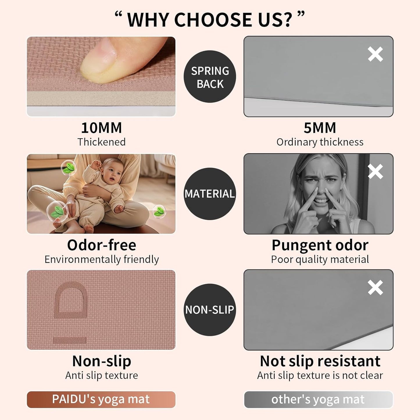 Yoga Mat Non Slip Anti-tear,extra thick-2/5 inch（10MM）High Resiliency Professional POE Yoga Mats for Women Men Kids,72"x24"inch,Workout, Yoga, Pilates and Floor Exercise, with Carrier Strap