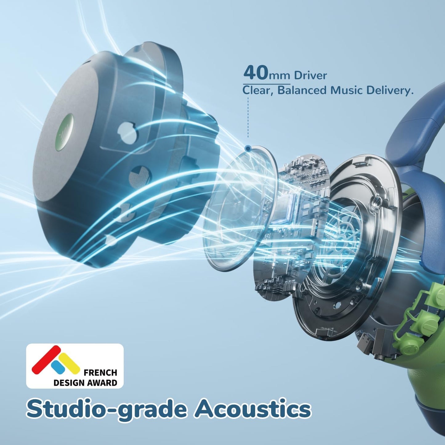 iClever BTH20 Active Noise Cancelling Headphones for Kids, 60H Play Time,Type C Fast Charging, Safe Volume 80dBA, Bluetooth5.4, Award-Winning Kids Headphones Wireless for iPad Tablet Airplane, Blue