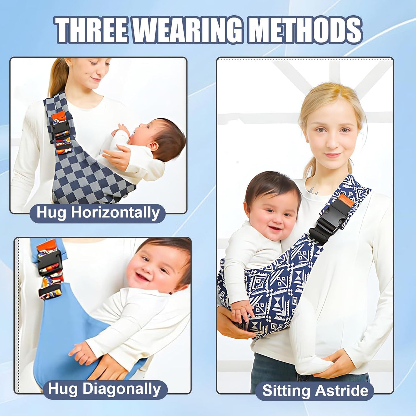 Baby Sling Carrier 2025 Baby Carrier Newborn to Toddler Sling Lightweight Baby Carrier Sling with Adjustable Straps Toddler Carrier Baby Wrap Sling for 10-30 lbs(Blue Sailboat)