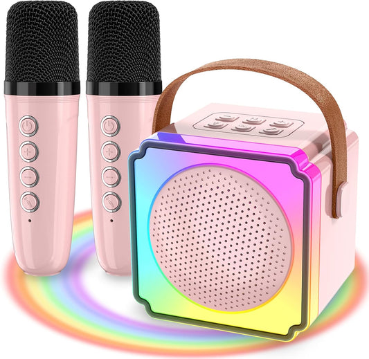 Mini Karaoke Machine for Kids Adults, Portable Bluetooth Speaker with 2 Wireless Microphones, Birthday Toys for Girls Ages 4 5 6 7 8 9 10 11 12+ Years Old Toddler
