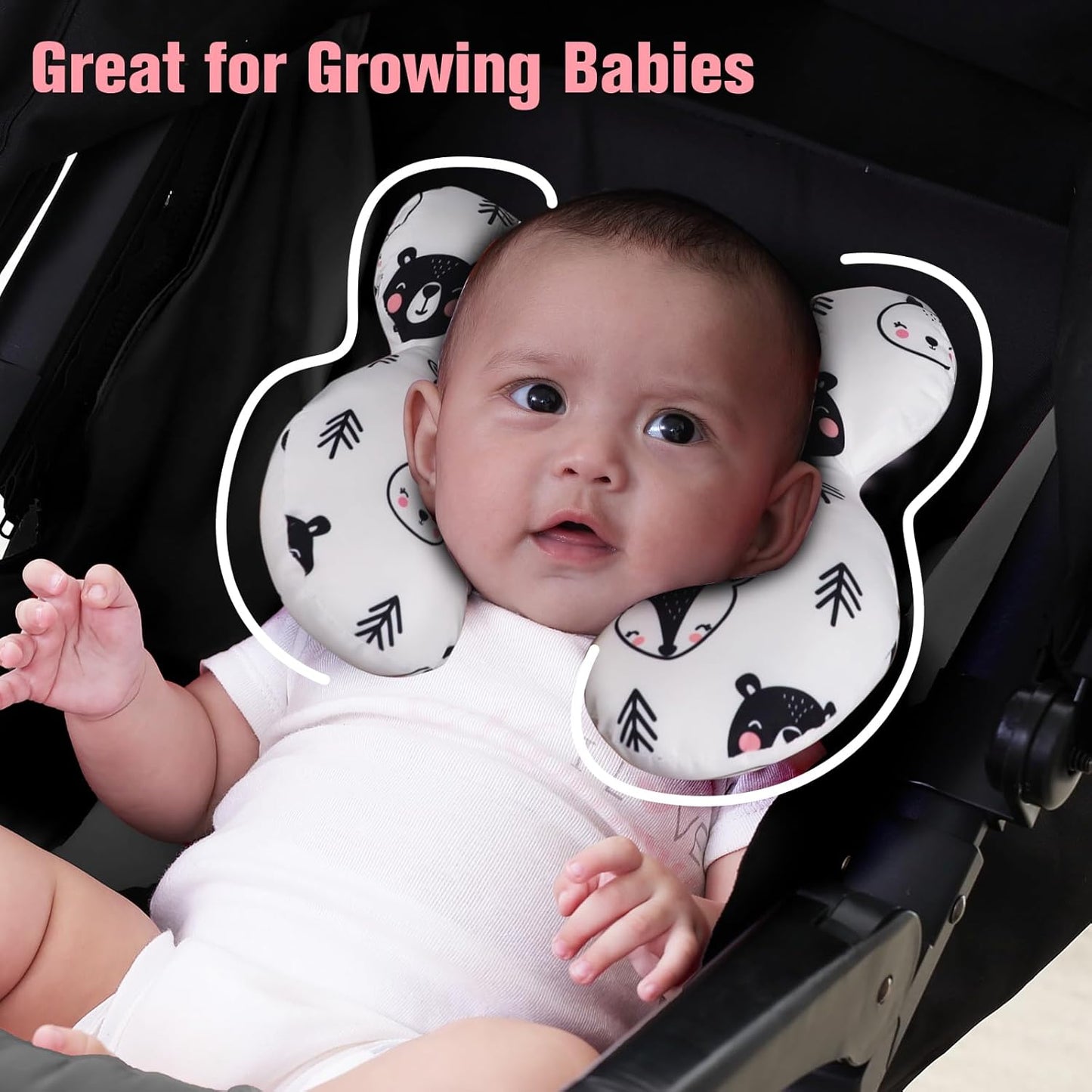 KAKIBLIN Baby Travel Pillow, Pillow for Head and Neck, Upgraded Baby Neck Support Pillow for Car Seat,Pushchair,Travel (Bear)