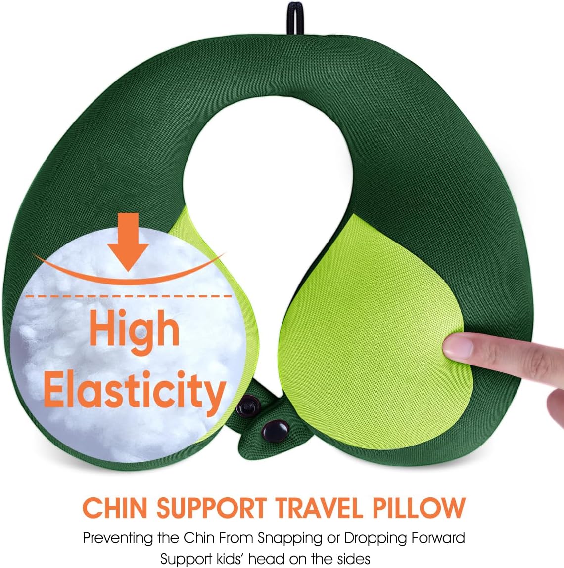 INFANZIA Kids Chin Supporting Travel Neck Pillow, Helps Support Head and Neck, Comfortably Designed for Head, Neck, and Chin Support - Gifts for Toddler/Child/Kids, Green