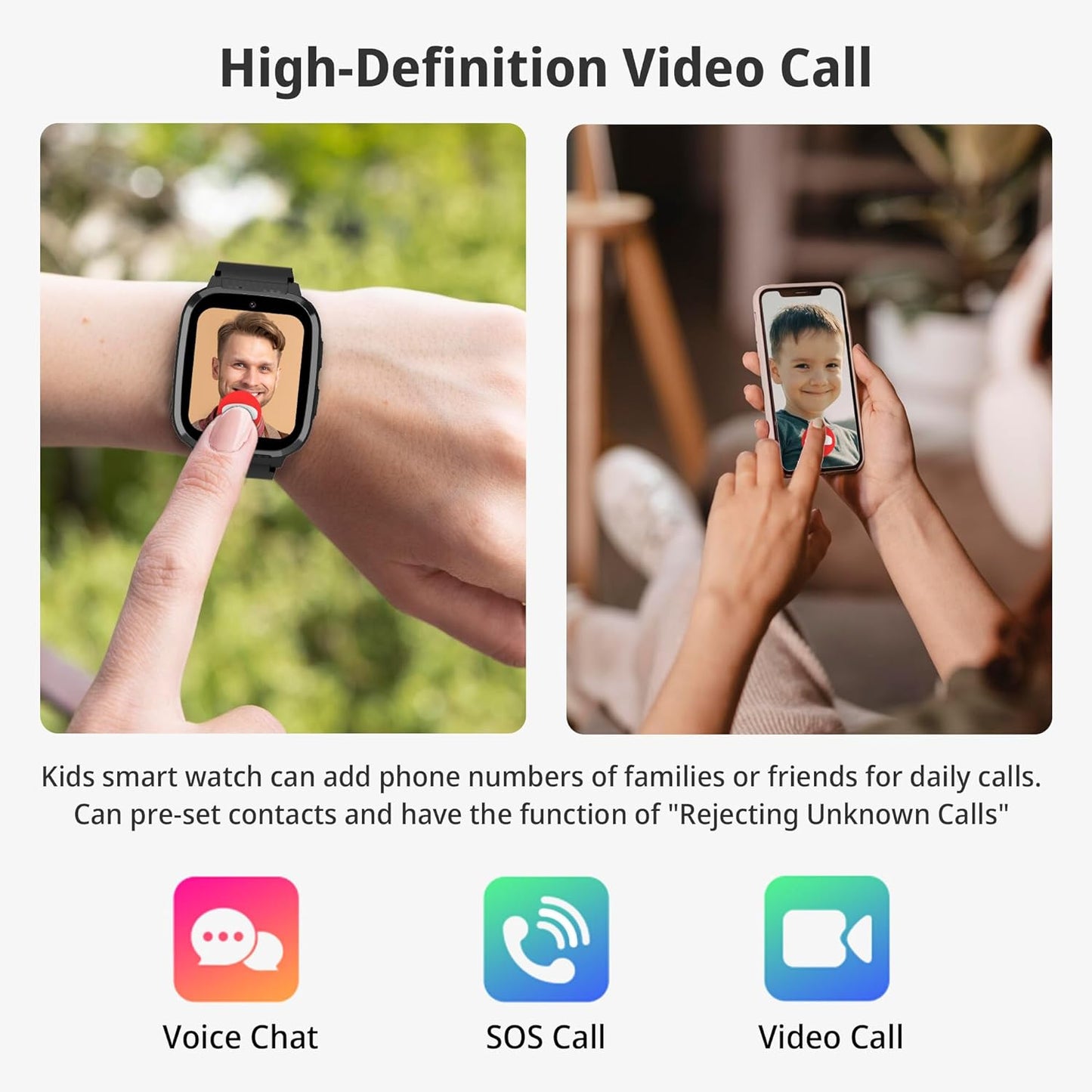 Kids Smart Watch Boys with GPS Tracker & Video Calling Texting 4G Kids Cell Phone Watch Age 5-12, 12/24 Hr SOS Call Voice Chat Alarm Clock Camera Pedometer Class Mode(Black)