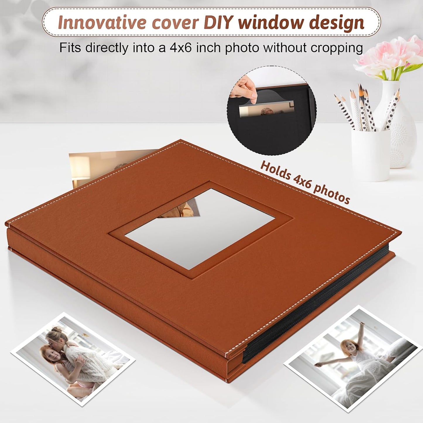 Popotop Photo Album 4x6 500 Pockets with Leather Hardcover Cover, Large Photo Album Binder Book with 50Pcs Pages for Family Travel Wedding Baby Gifts