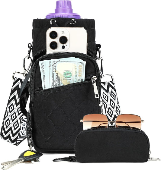 Water Bottle Carrier Bag with Strap, Water Bottle Holder Crossbody Bags for Women Men for Walking, Hiking,Cycling