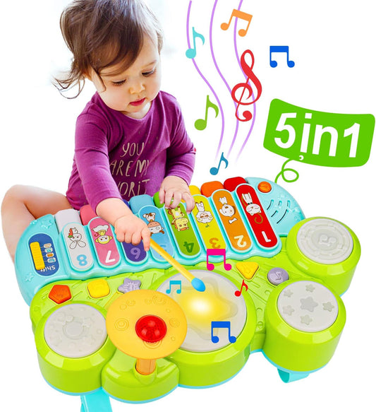 Baby Musical Toys 3 in 1 Piano Keyboard Xylophone Drum Set for 1 Year Old Girls Boys Toys Age 2 Music Instrument Learning Toys Toddlers 1-3 0-2 First Birthday Gift Infant Baby Toys 6 9 12 18 Month