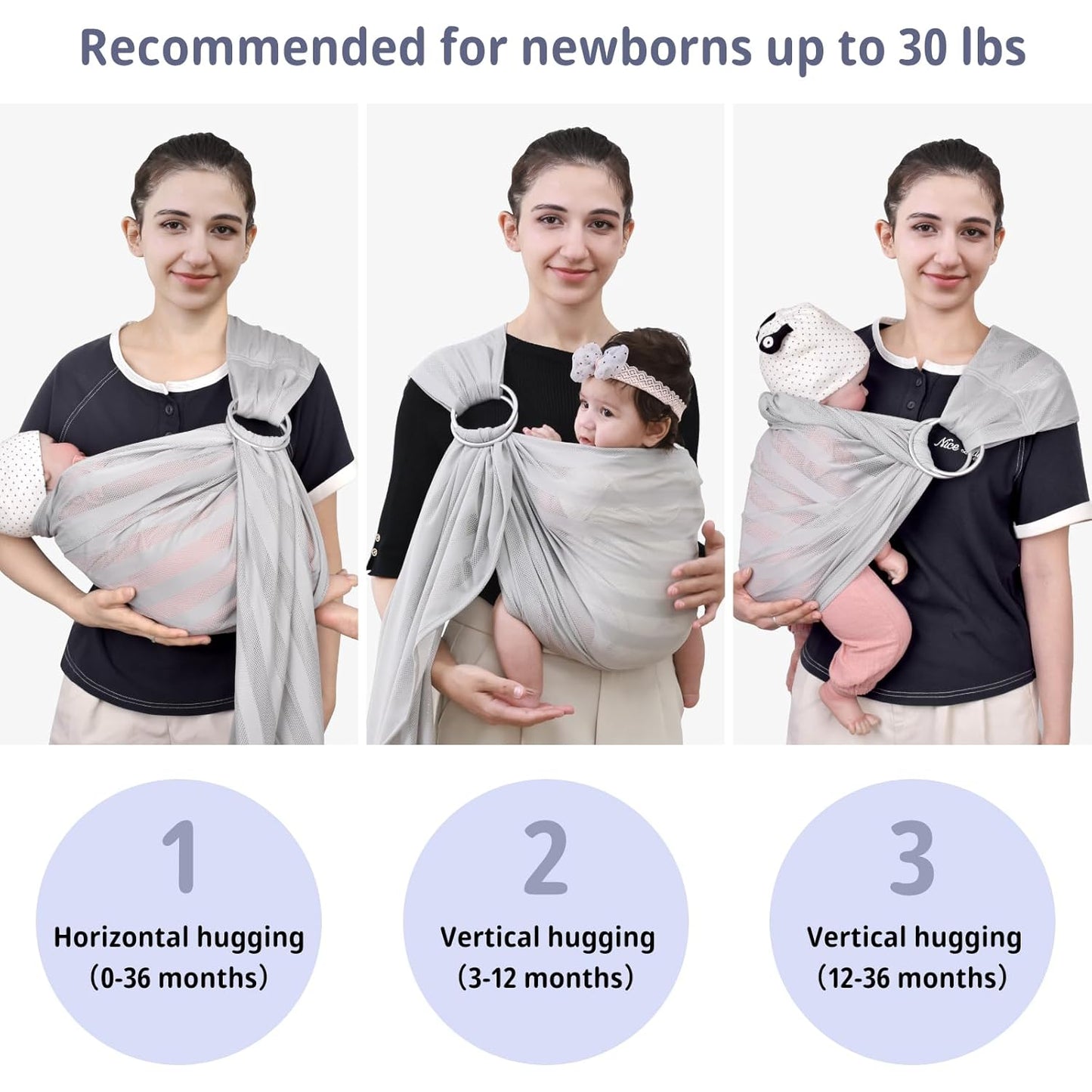 CUBY Water Baby Sling Carrier Lightweight Breathable Mesh Baby Wraps Carrier Adjustable Ring Sling Quick-Drying Baby Carriers Sling for Newborn Toddler Summer Swimming Pool Beach (Light Gray Stripe)