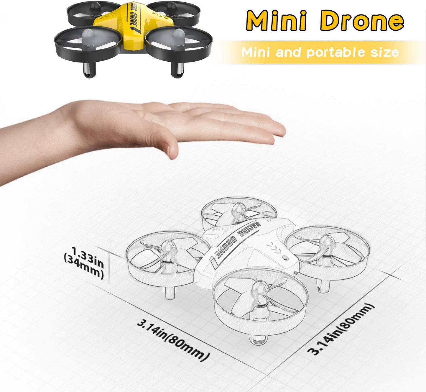 Mini Drone, Hand Operated & RC Nano Quadcopter for Kids & Beginners Indoor, with 3 Batteries, Throw to Go, Flips, Obstacle Avoidance, Children's Day Gift & Christmas Gift for Boys Girls -Yellow
