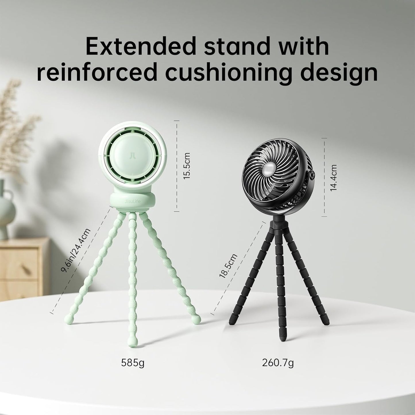 JISULIFE Stroller Fan Baby Large, Safe Bladeless for Crib, Desk, 4000mAh Battery Rechargeable Portable Cooling Fan with Air Turbo Tech, Night Light, Food-Grade Gift for Mom/Dad/Friend - Green