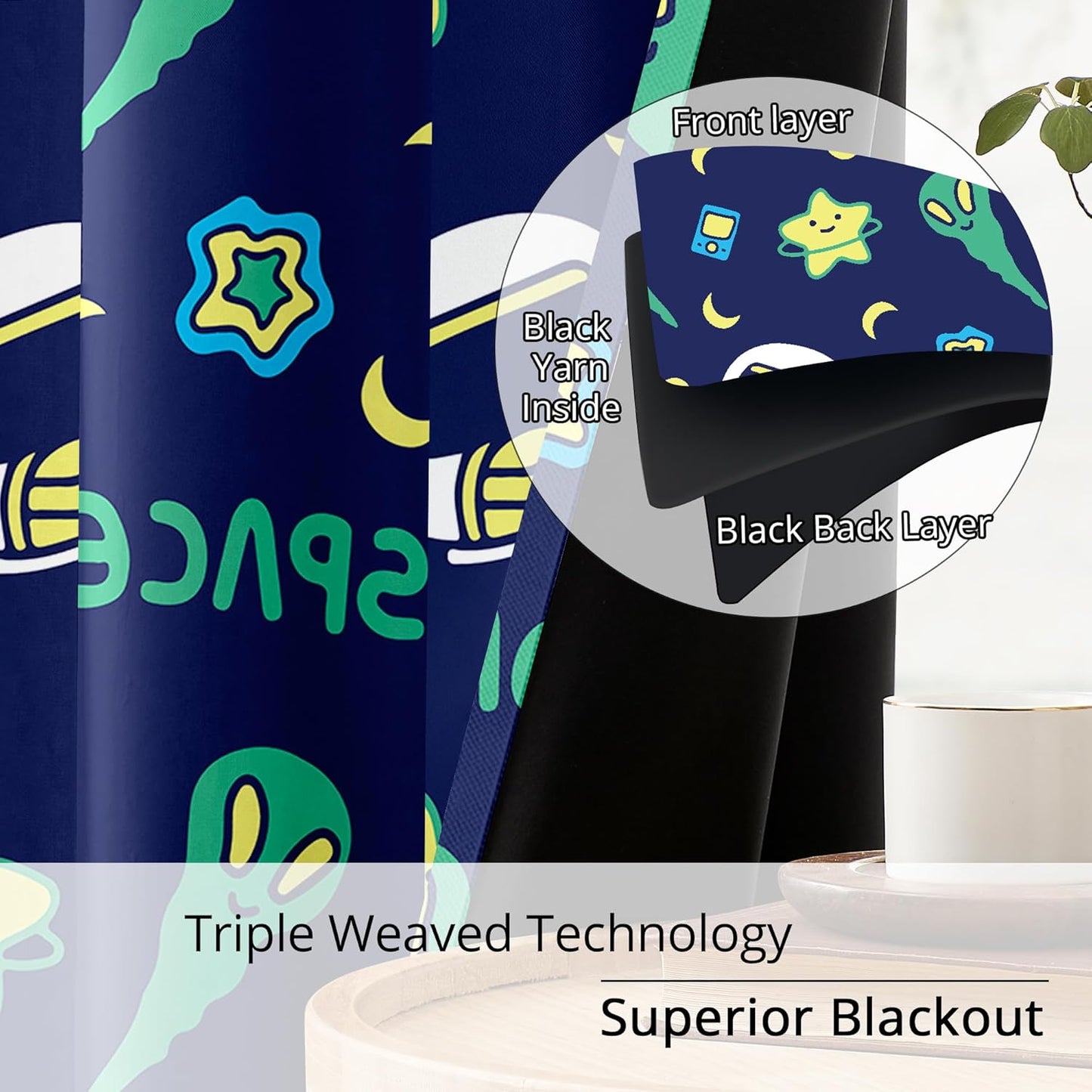 Kids Space Constellation Planets Blackout Curtains - 100% Blackout, Thermal Insulated, Noise Reducing, Perfect for Kids Room and Nursery, 2 Panels (Constellation Planets, W52×L84)