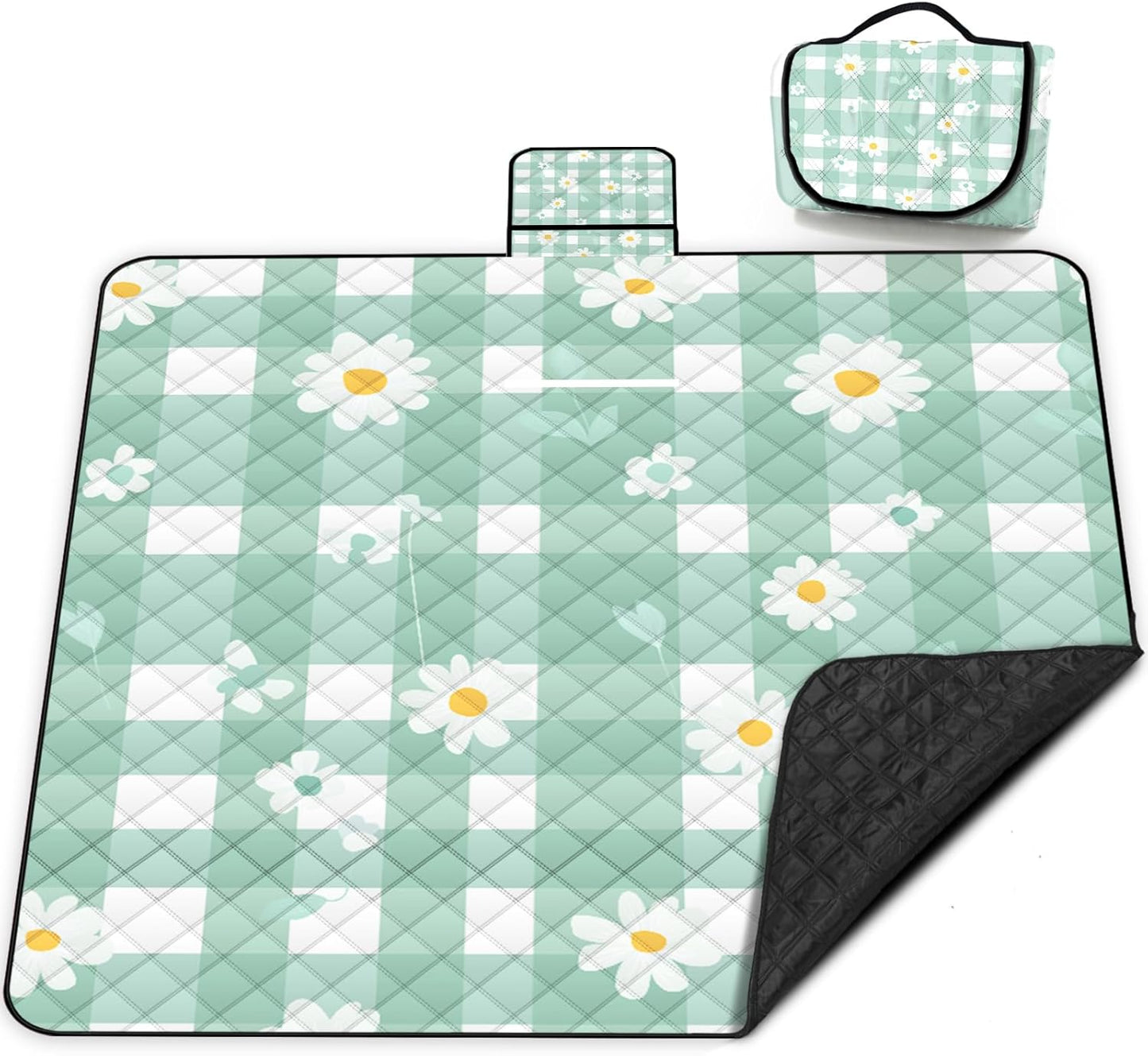 Extra Large Picnic Blanket Waterproof,80"x 80"Foldable Machine Washable Beach Blanket,Outdoor Blanket for 6-8 Adults,Suitable for Indoor Crawling,Park Beach,Camping,Hiking,Family Travel(Light green)