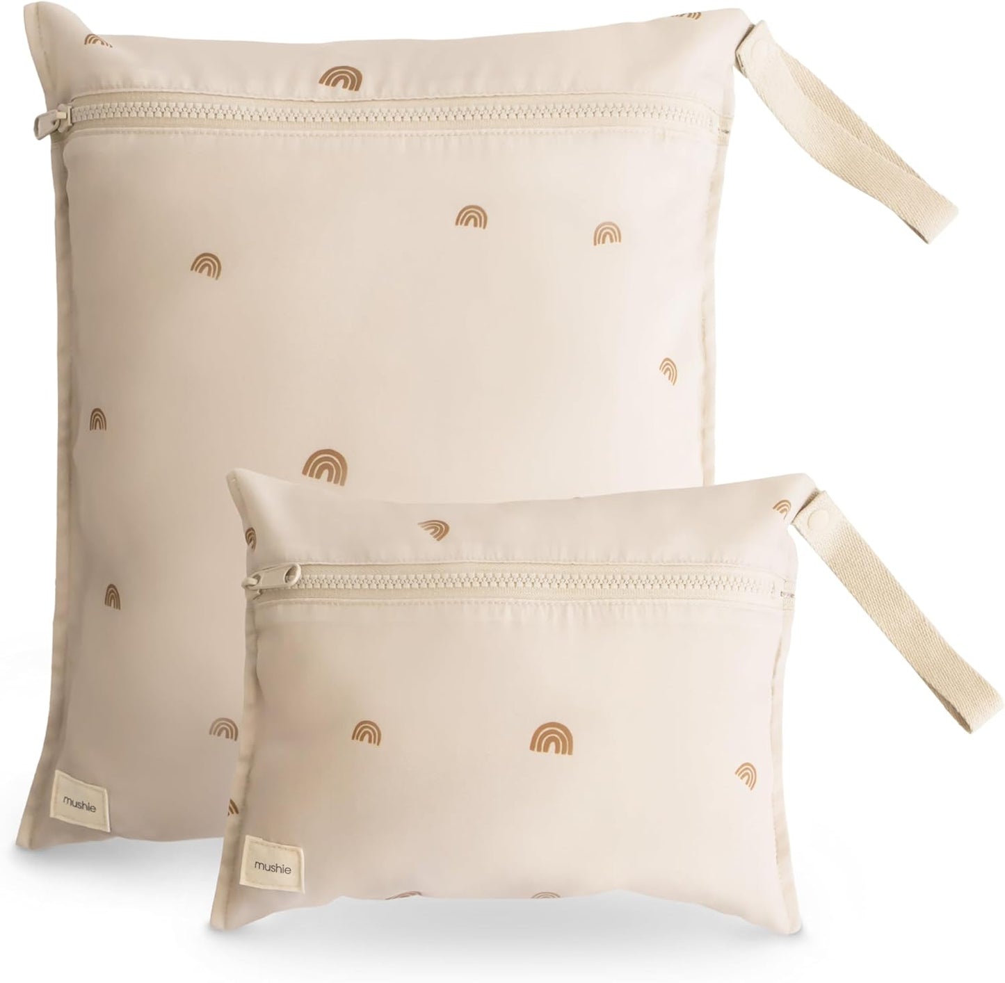 mushie Water Resistant Wet Bags | Large & Small Reusable Storage Bag for Baby Items and Travel | Zippered Pockets with Handle | Machine Washable, Set of 2 (Rainbows)