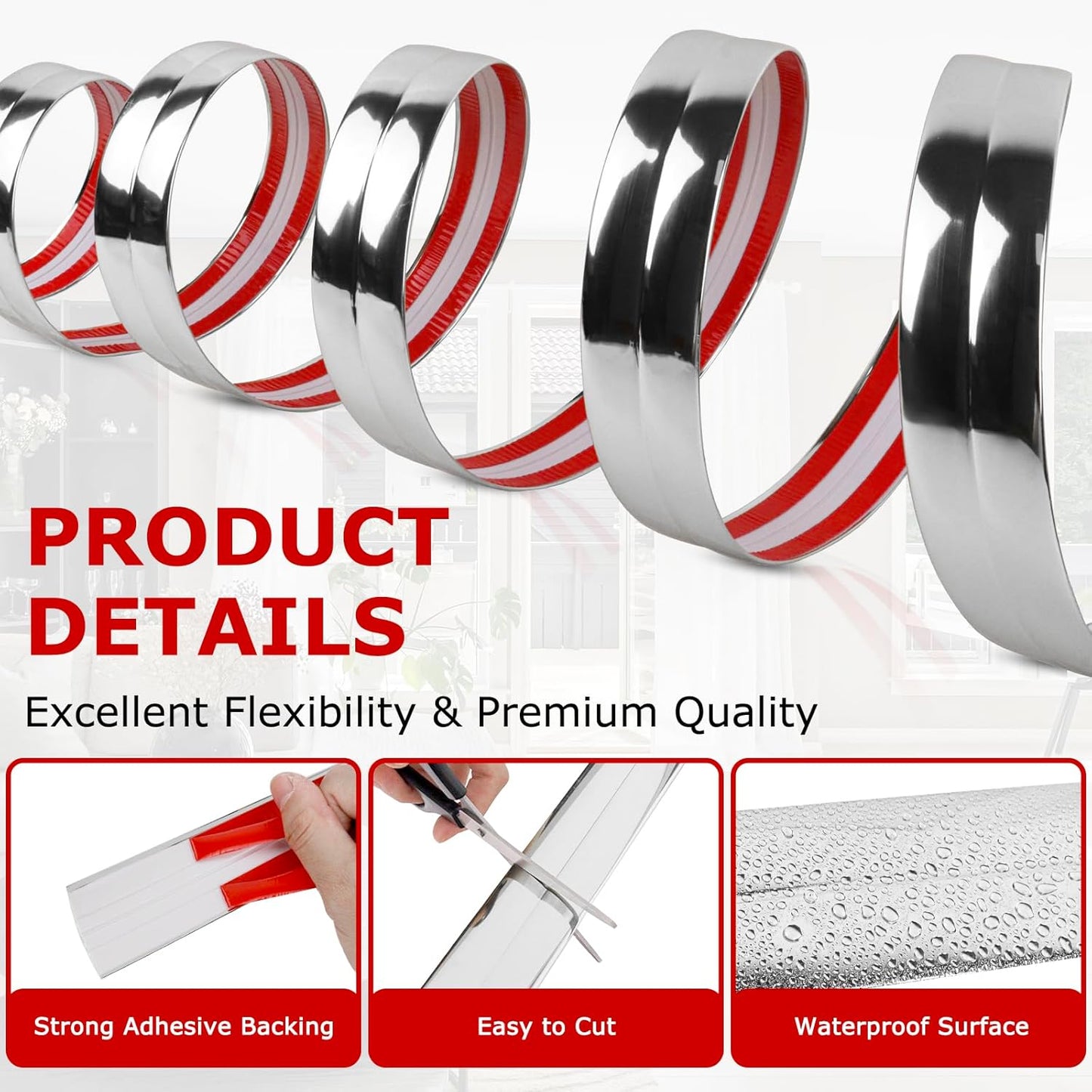 Flexible Wall Corner Protector Moulding Trim Peel and Stick Wall Corner Guards Edge Protector Self Adhesive Wall Molding Trim Strip for Wall Edge Corner Ceiling (Silver, 2.4 in x 10 Ft)