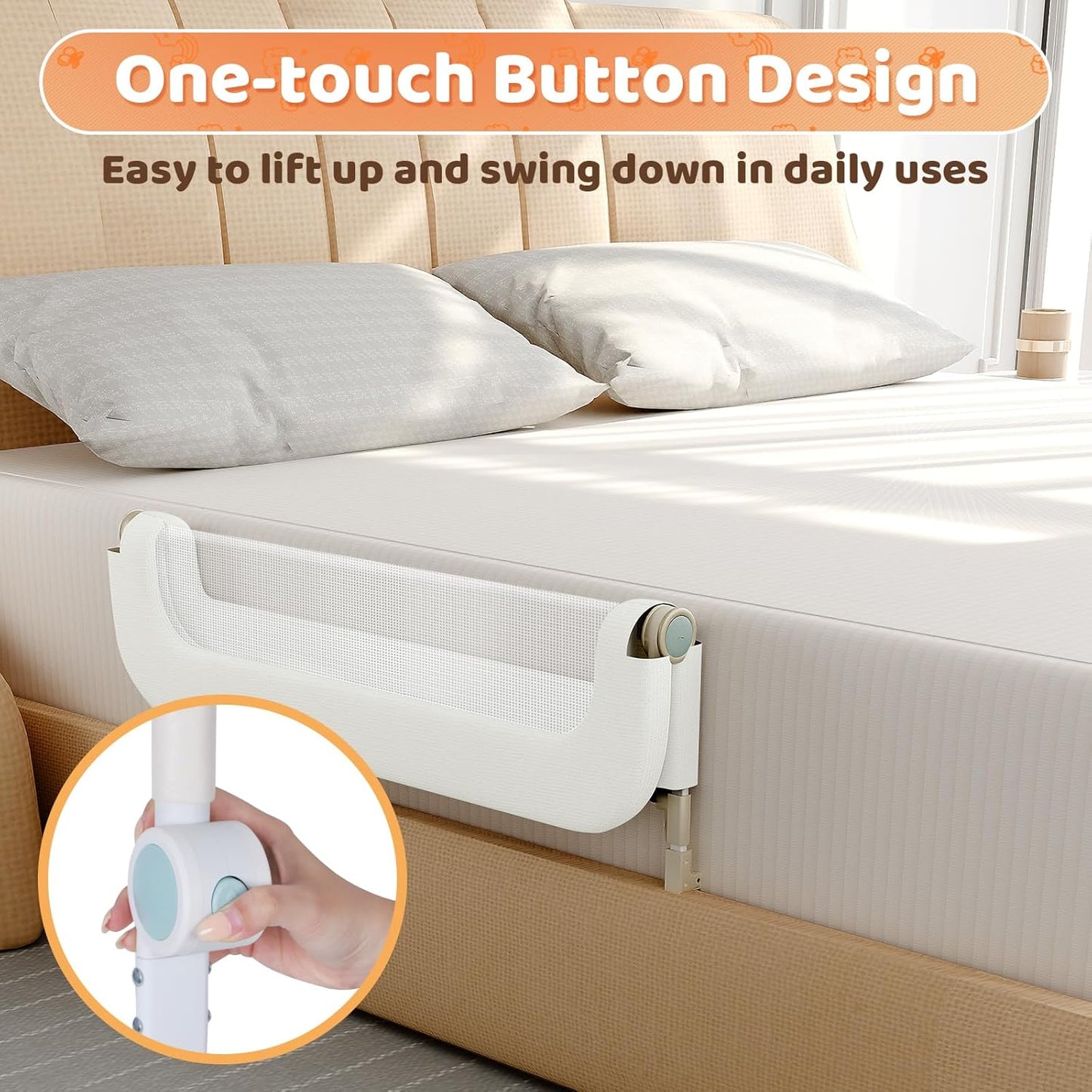 Bed Guard Rail for Toddlers - 32inch Folding up & Adjustable Heights Baby Bed Safety Rails - Portable Toddler Bed Barrier Railing Guard for Kids Twin, Bunk, Queen, Full Size Bed