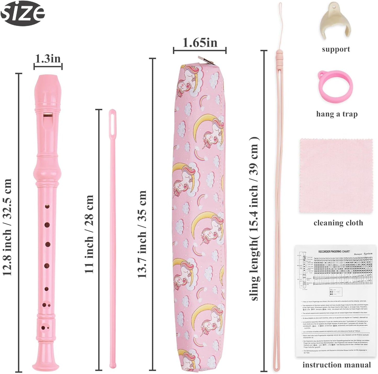 Recorder Instrument for Beginner Adults,8-Hole Soprano Descant Recorder Music Flute with Cleaning Rod & Case Bag For Home Entertainment(2-Pink Unicorn2)