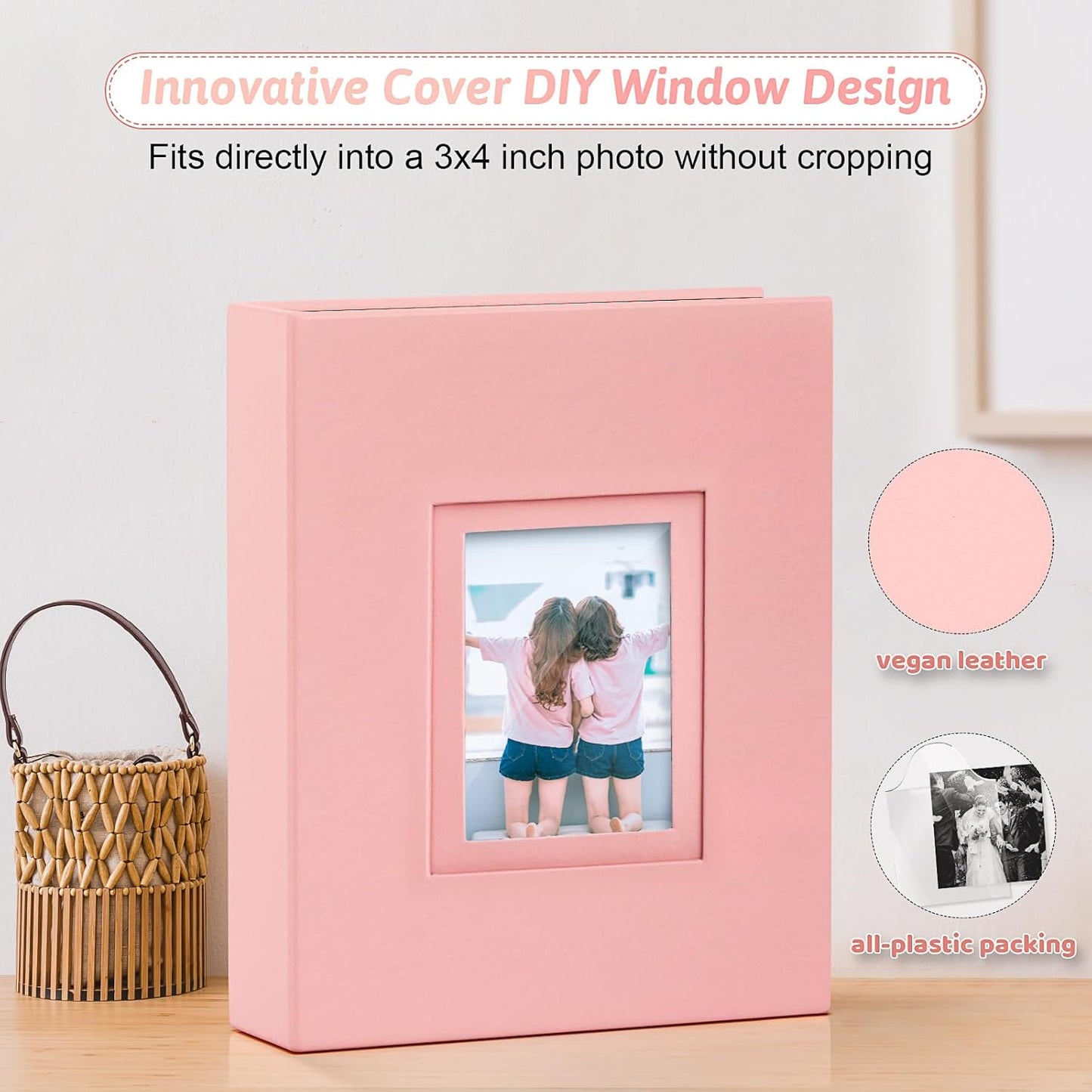 Popotop Photo Album 4x6 100 Pockets with Leather Hardcover Cover, Small Photo Album Holder Book with 50Pcs Pages for Family Travel Wedding Baby Gifts