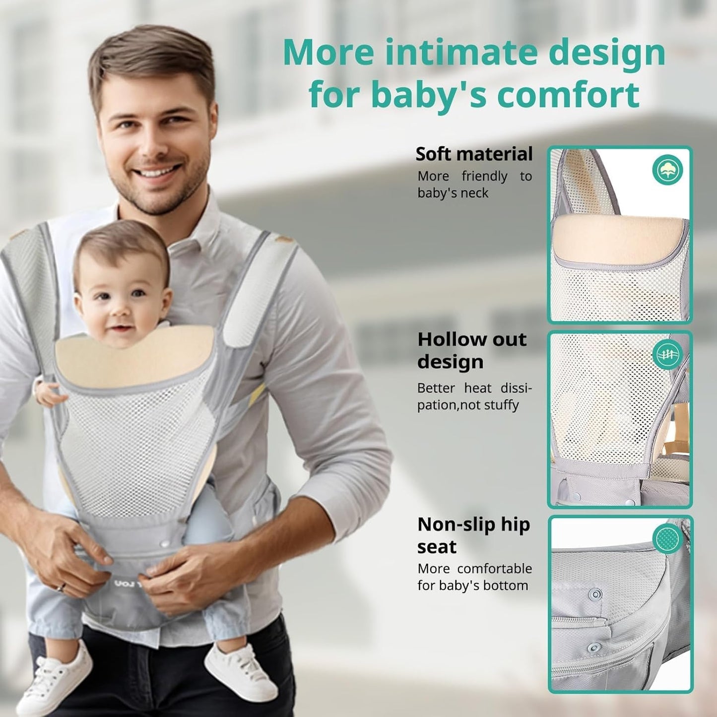 Baby Carrier, Newborn to Toddler(25-60 lbs), Adjustable Detachable 6-in-1 Ergonomic Toddler Carrier, Easy-to-Use, Front & Back Carry & Baby Hip Carrier for Hands-Free Parenting