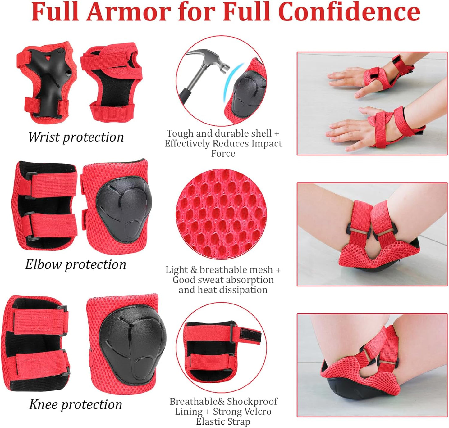 KAMUGO Kids Adjustable Helmet, with Sports Protective Gear Set Knee Elbow Wrist Pads for Toddler Age 2-8 Boys Girls, Bike Skateboard Hoverboard Scooter Rollerblading Helmet Set