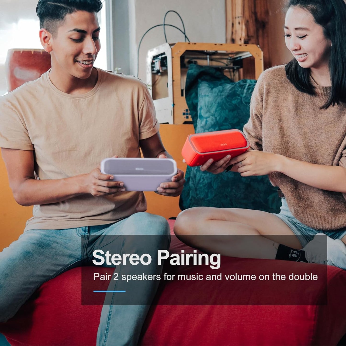 DOSS SoundBox Pro Bluetooth Speaker with 20W Stereo Sound, Active Extra Bass, IPX6 Waterproof, TWS Pairing, Multi-Colors Lights, 20H Playtime, Portable for Beach, Outdoor-Purple