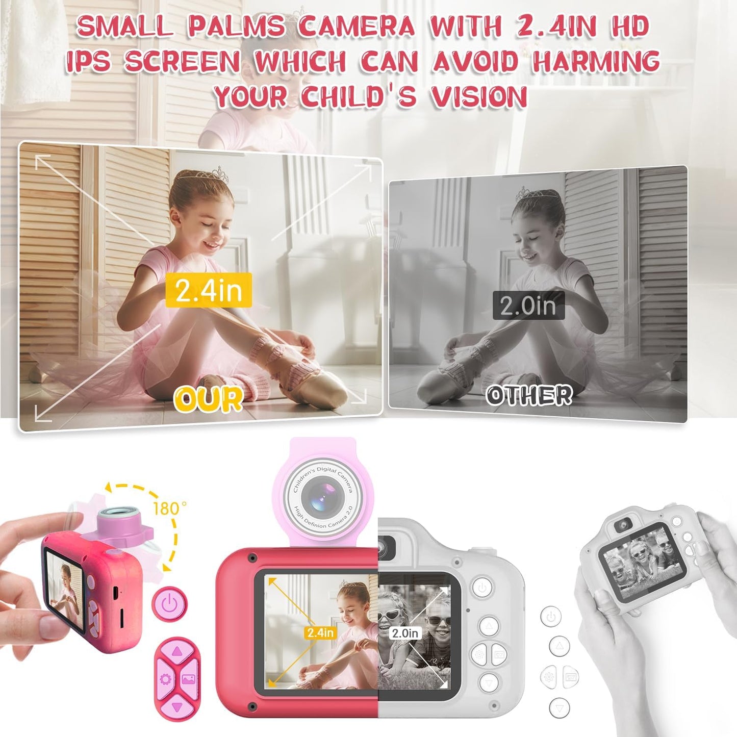 Kids Camera, Toddler Kid Digital Camera with 180°Flip Lens & 2.4in IPS Screen, Birthday Festival Gifts Present Toy for 4 5 6 7 8 9 10 11 Year Old Girls/Boys, 32 GB Card Included, X101