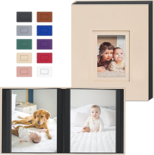 Popotop Photo Album 4x6 100 Pockets with Leather Hardcover Cover, Small Photo Album Holder Book with 50Pcs Pages for Family Travel Wedding Baby Gifts