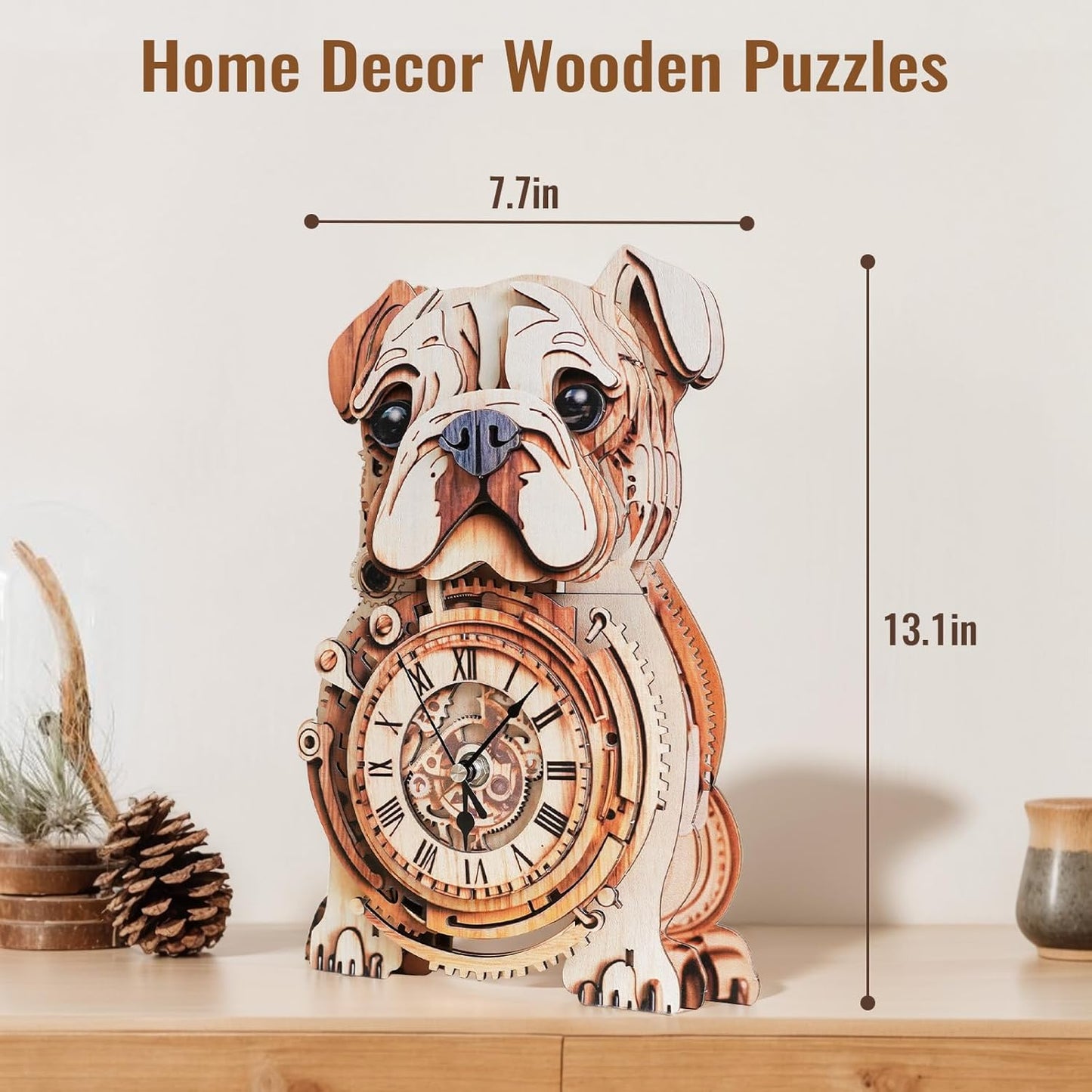 3D Puzzle for Adults Bulldog Clock - Mechanical DIY Wall Clock Kit Model Building Set Hobbies for Women Men Puzzle Home Decor & Stress Relief Craft Unique Gift for DIY Lovers
