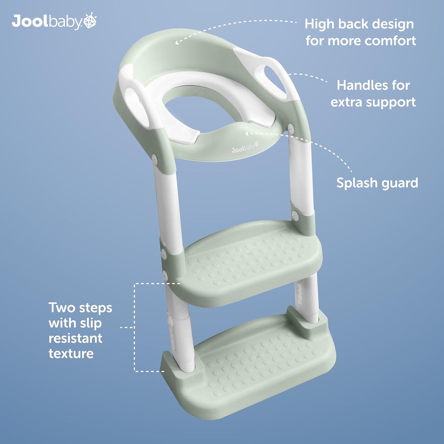 Jool Baby Potty Training Seat with 2 Step Ladder for Toddlers - Soft Cushioned Seat & Splash Guard, Adjustable Height (Sage)