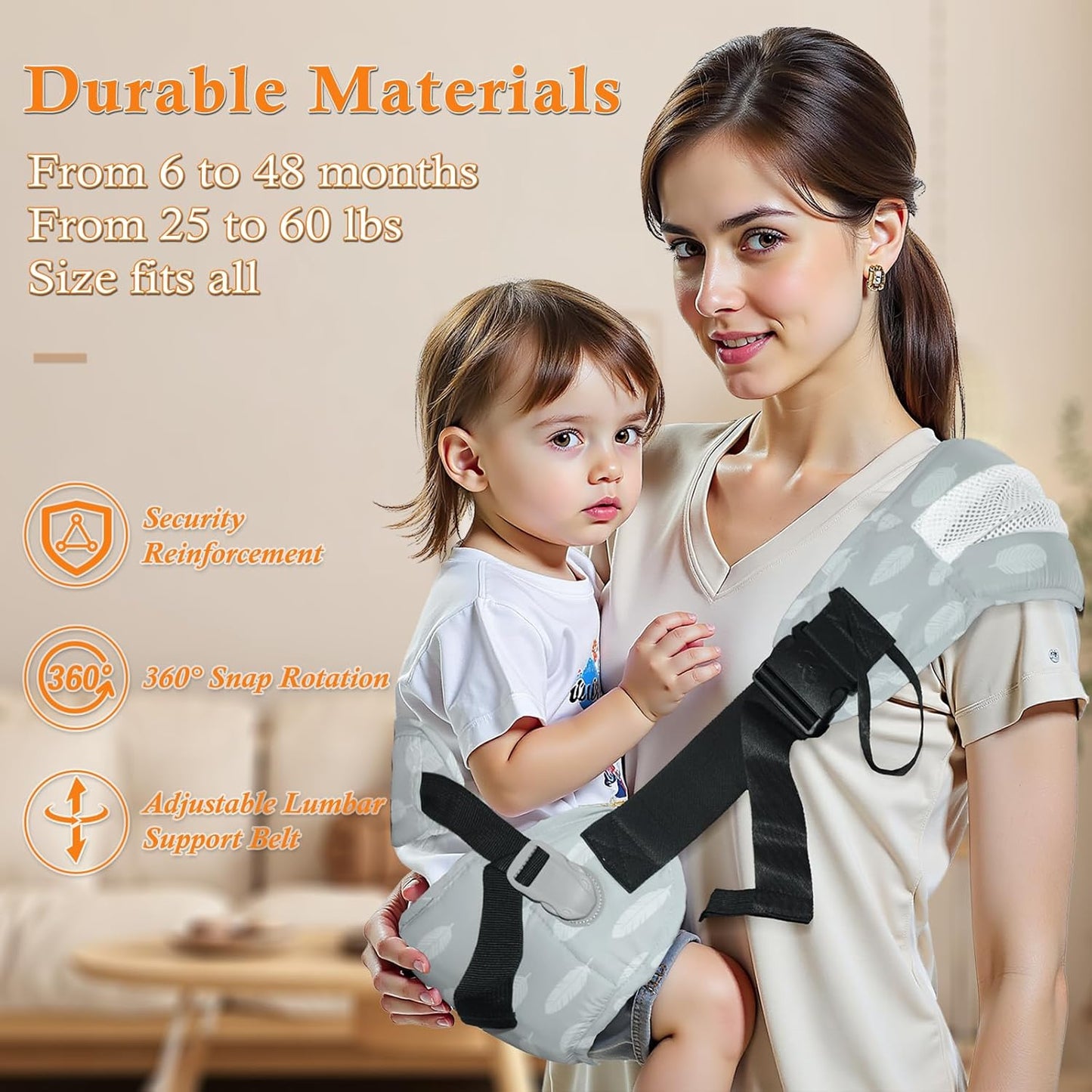 Baby Carrier Newborn to Toddler-Adjustable Baby Sling Carrier,Toddler Carrier for 25-60lbs,Comfortable Baby Sling for Hands-Free Carrying (Ash Feather)