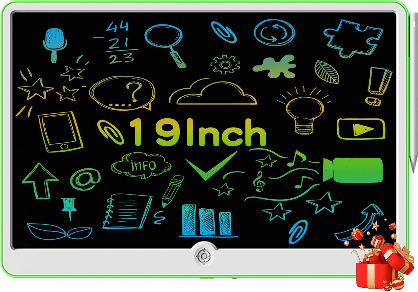 19 Inch LCD Writing Tablet for Kids Ages 3-9, Reusable Doodle Board with Stylus Pen, Type-C Rechargeable Drawing Pad, Educational Travel Toy for Boys & Girls, Perfect Birthday & Holiday Gift Green