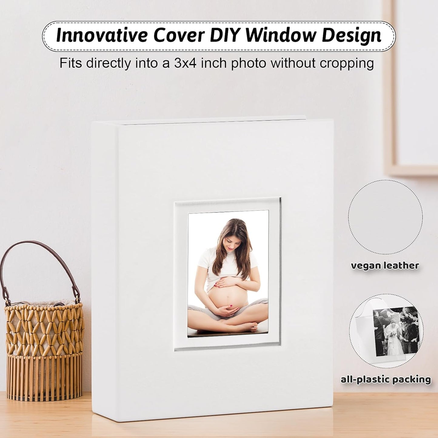 Popotop Photo Album 4x6 100 Pockets with Leather Hardcover Cover, Small Photo Album Holder Book with 50Pcs Pages for Family Travel Wedding Baby Gifts