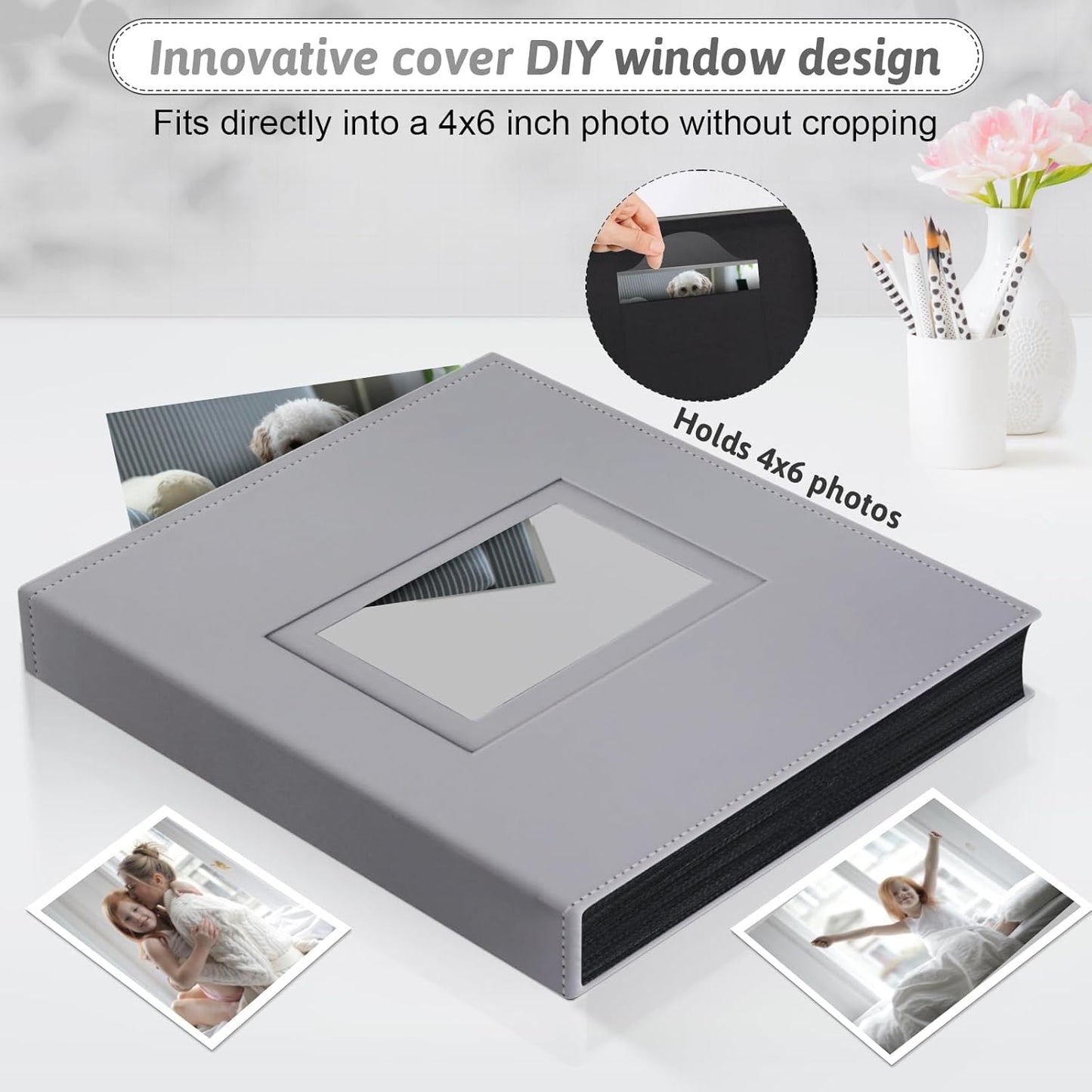 Popotop Photo Album 4x6 300 Pockets with Leather Hardcover Cover, Small Photo Album Holder Book with 50Pcs Pages for Family Travel Wedding Baby Gifts