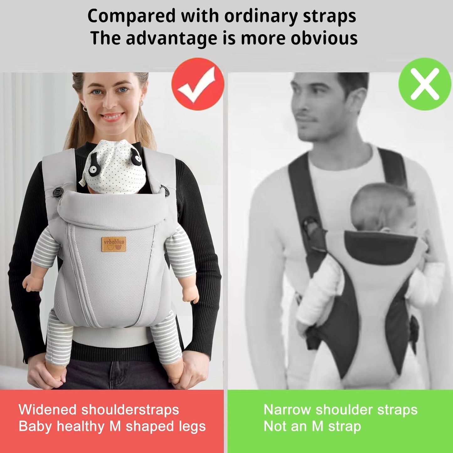 New Upgrade Ergonomic Baby Carrier Newborn Toddler Wrap Carrier,Hands Free Baby Sitting Sling,Breathable,Perfect for Infants/Chest Sling for Babies Shower Gift (Light Grey, Upgrade-with Belt)