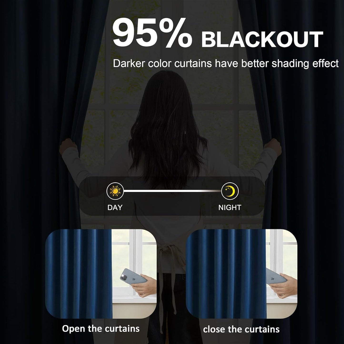 KEQIAOSUOCAI Navy Pinch Pleated Curtains & Drapes 90 Inches Long for Sliding Door Black Out for Boys Playroom Thermal Insulated Window Draperies for French Door 40 Width x 90 Length 2 Panels Set