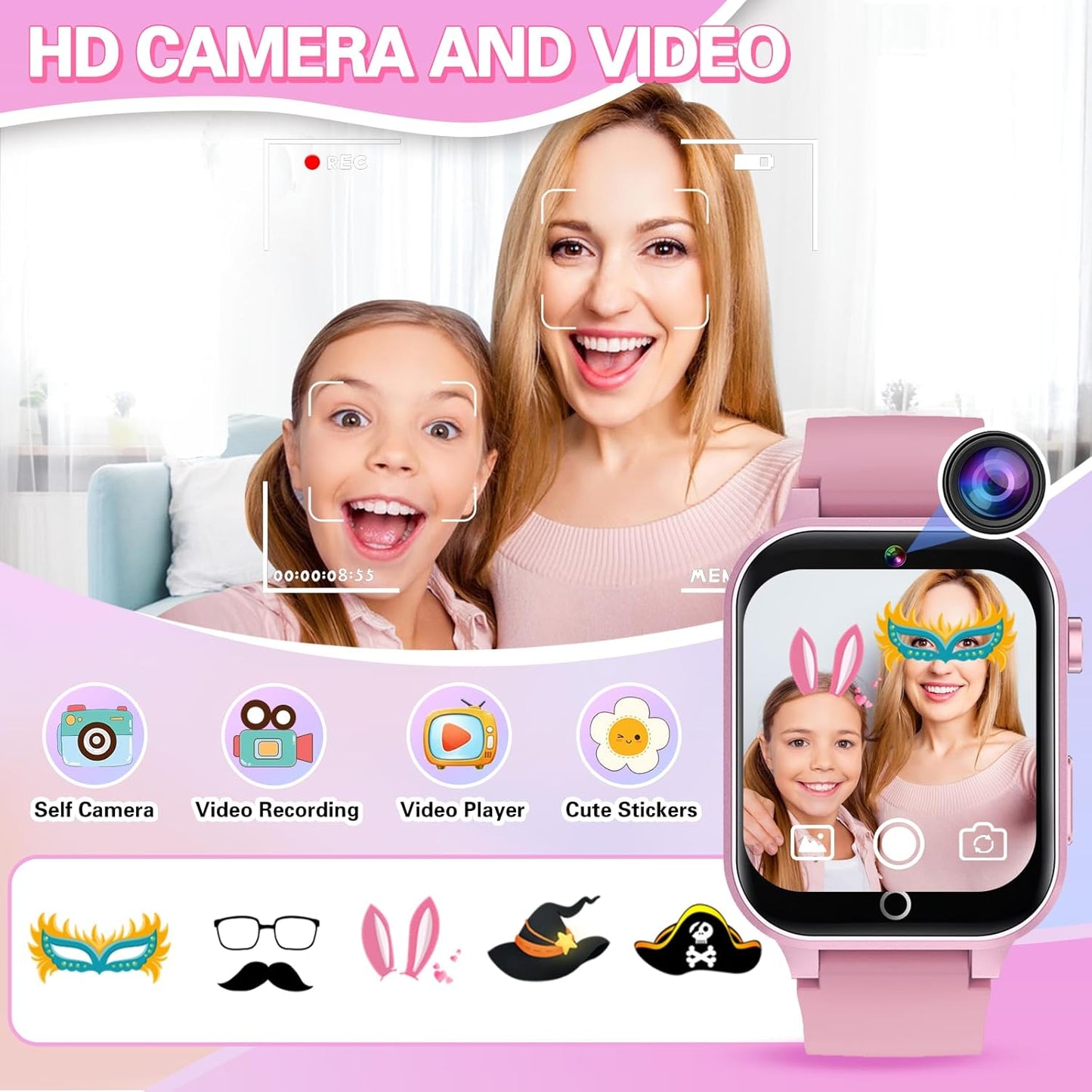 Kids Smart Watch Girls Gift for Girl Aged 6-12, HD TouchScreen Kids Watch with 26 Games Video Camera Music Pedometer Audiostory Learn Card Educational Toys Birthday Gifts for Girls Ages 5 6 7 8 9