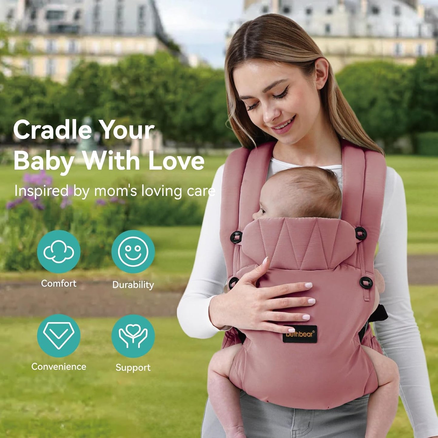Baby Carrier Newborn to Toddler 7-45 lbs with Natural Material, Ergonomic Design,Versatile and Adjustable,Hands Free for Moms&Dads,Pink