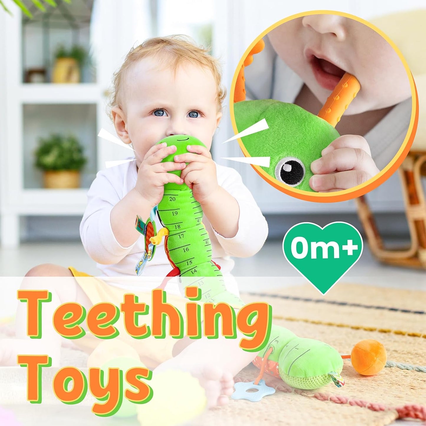 LIGHTDESIRE Baby Toys Musical Caterpillar,Infant Toys Stuffed Animals with Ruler Design,Mirror,Pull String&Ring Bell,Baby Teething Toy for Tummy Time Toy Newborn Boy Girl 3 6 12 Months(Grass Green)