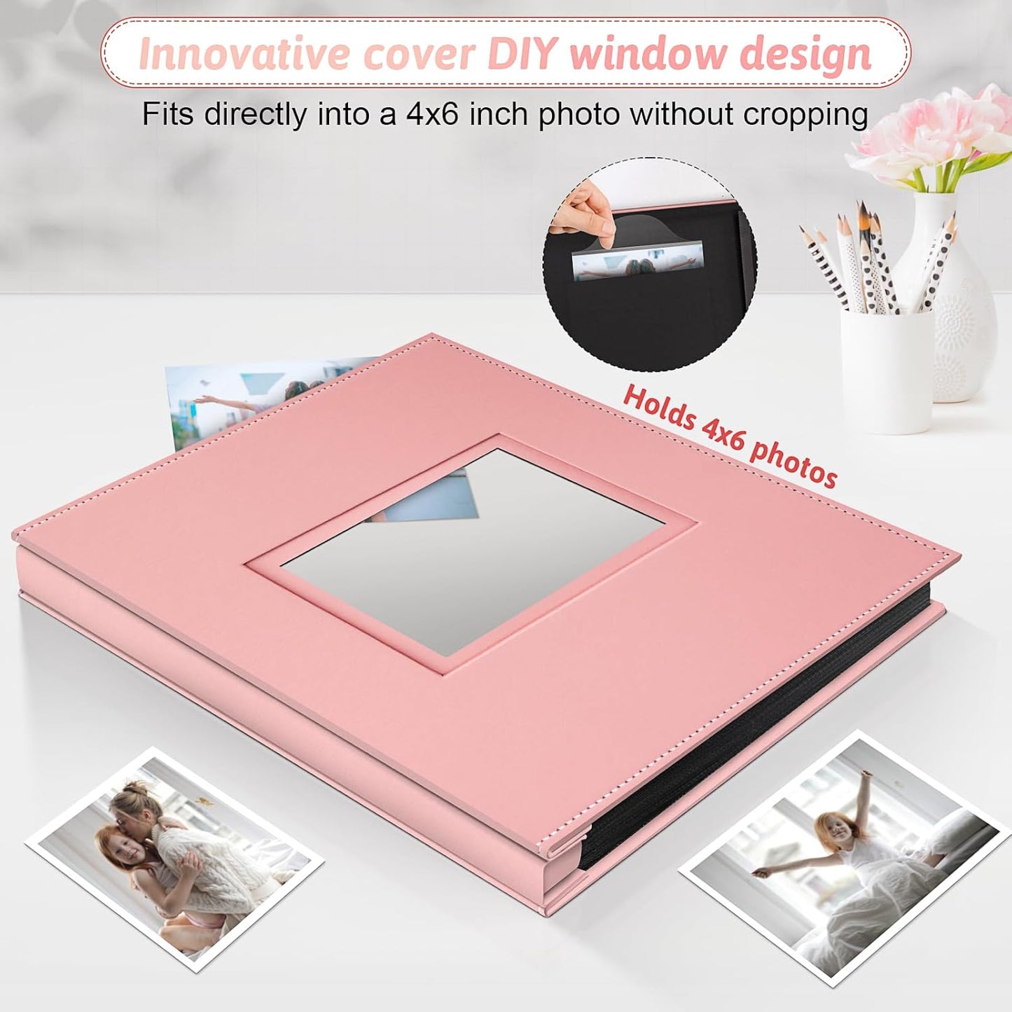 Popotop Photo Album 4x6 500 Pockets with Leather Hardcover Cover, Large Photo Album Binder Book with 50Pcs Pages for Family Travel Wedding Baby Gifts