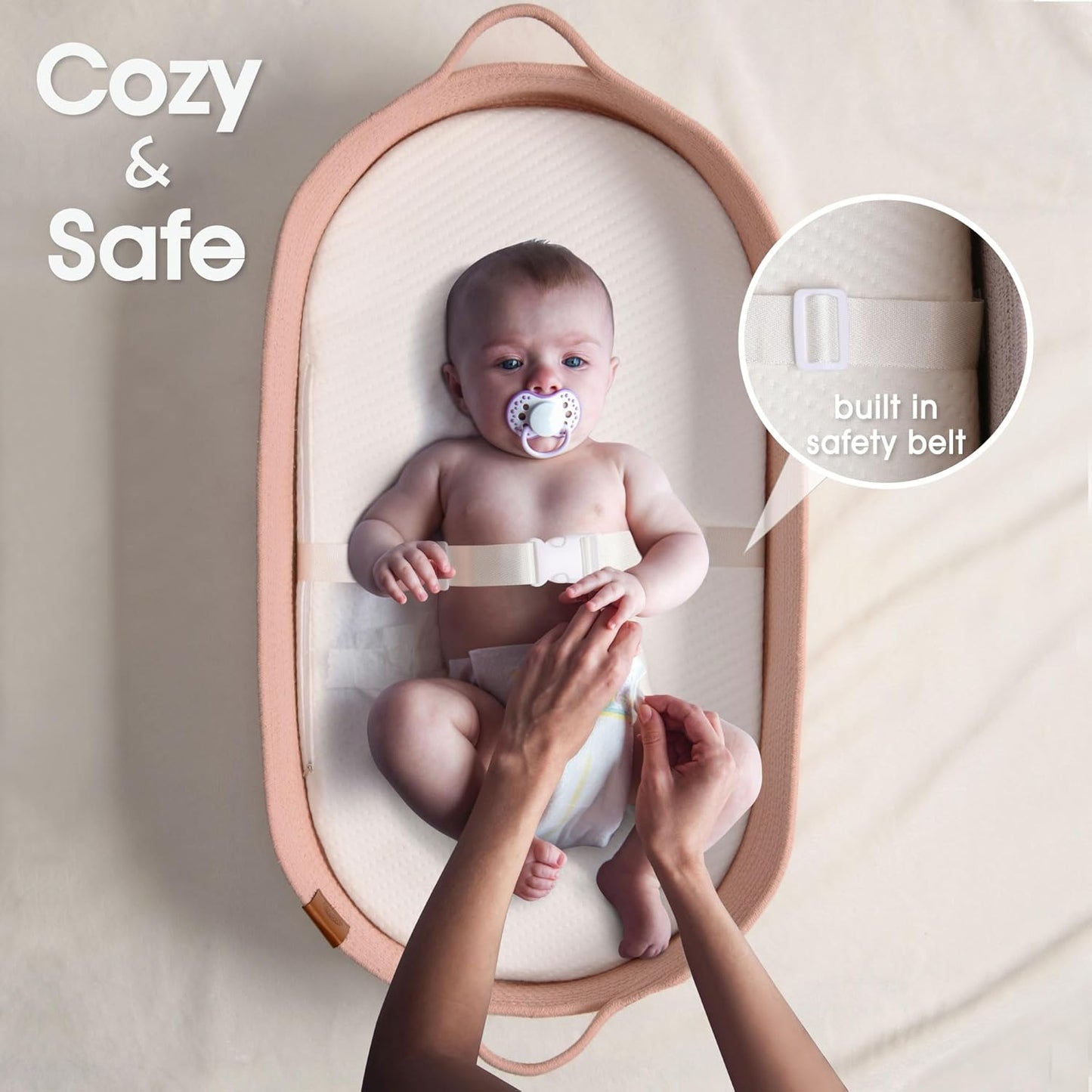 J&JOO Baby Changing Basket includes Diaper Caddy - Breathable & Waterproof Dual-Cover, Portable, Changing Pad for Dresser & Changing Table, Gift for Baby Shower (Coral Pink, Diaper Caddy Set)