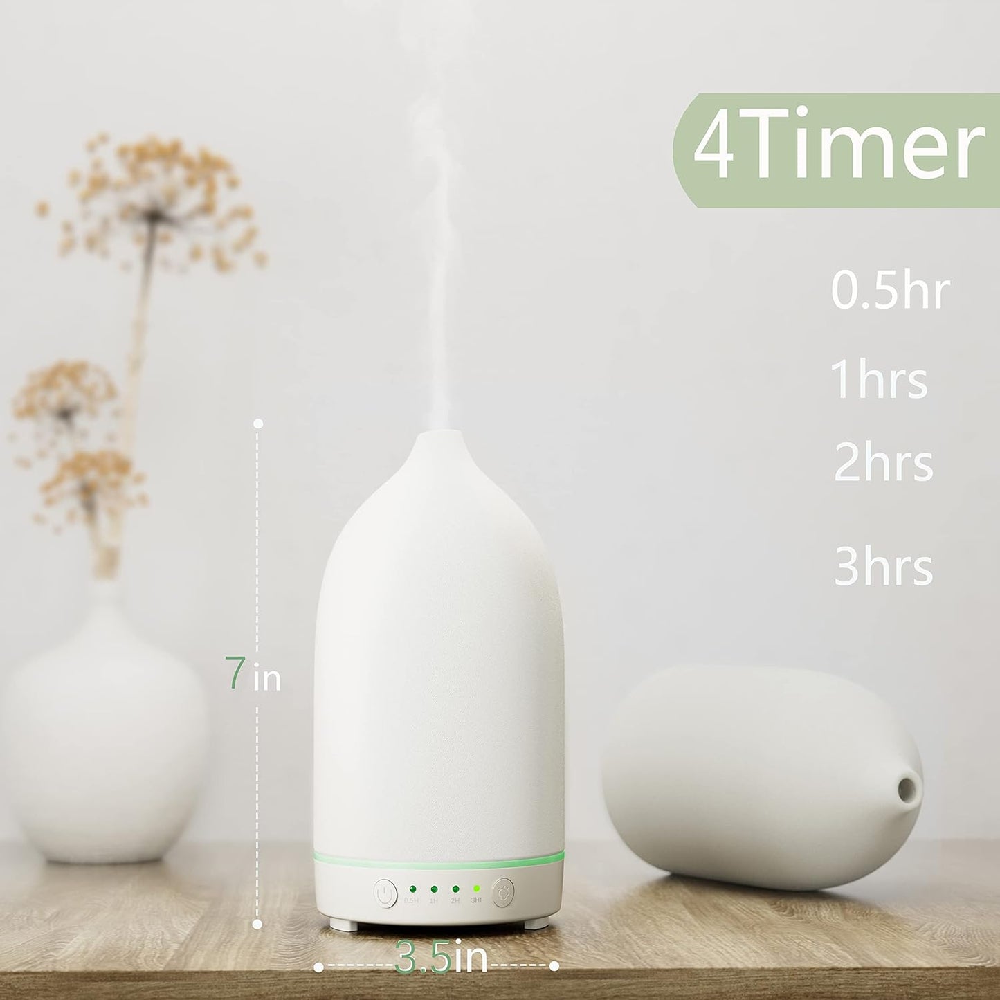 Essential Oil Diffusers,Handmade Ceramic Aromatherapy Diffuser for Room and 9 Colors Night Light for Home,Auto-Off (White)