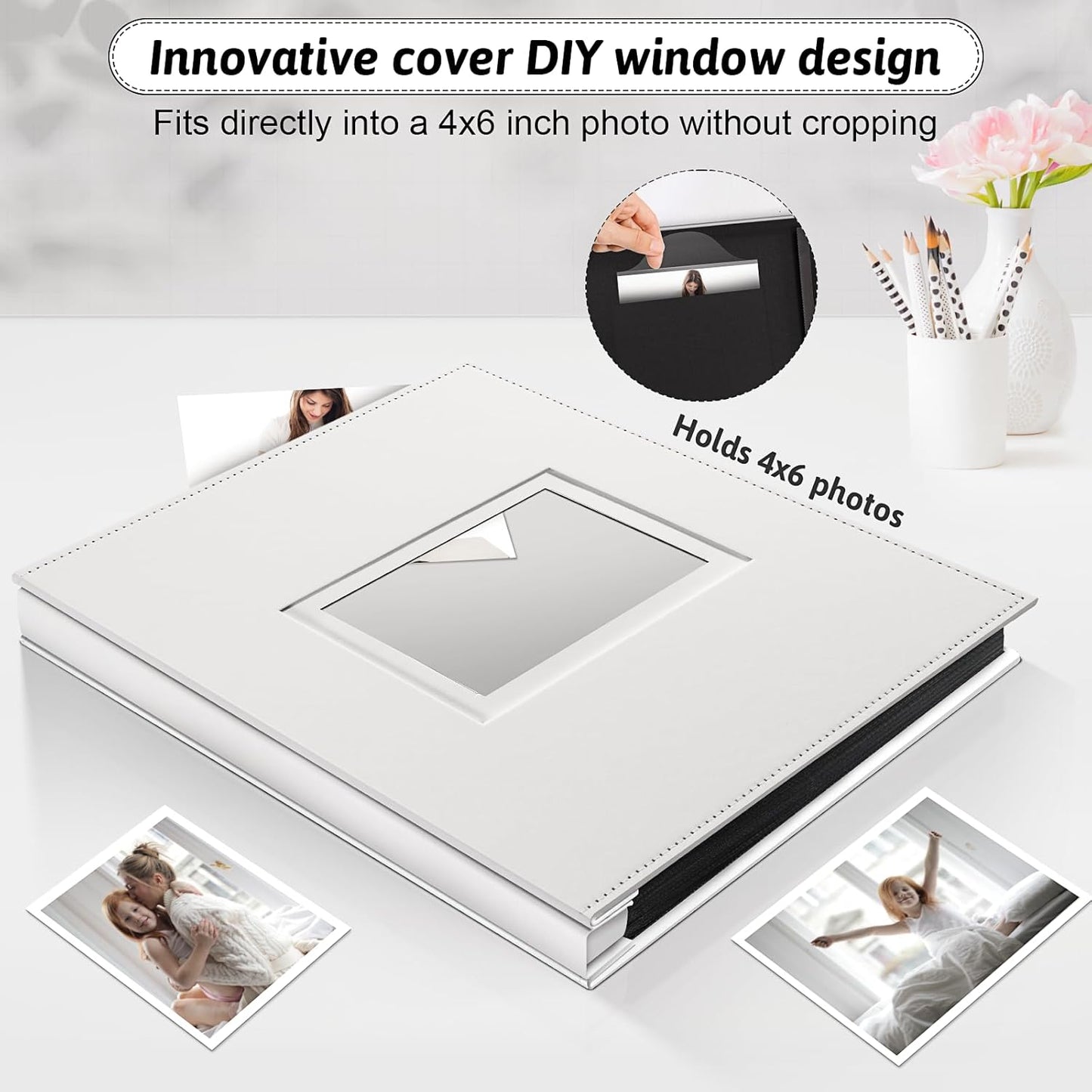 Popotop Photo Album 4x6 500 Pockets with Leather Hardcover Cover, Large Photo Album Binder Book with 50Pcs Pages for Family Travel Wedding Baby Gifts